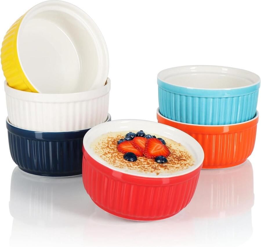 6 x souffléfflévormpjes ragout Fin kommen van keramiek ovenvaste ovenschotels vaatwasmachinebestendige dessertschaaltjes kleurrijke keramische potten 250 ml (6 stuks kleurrijk)