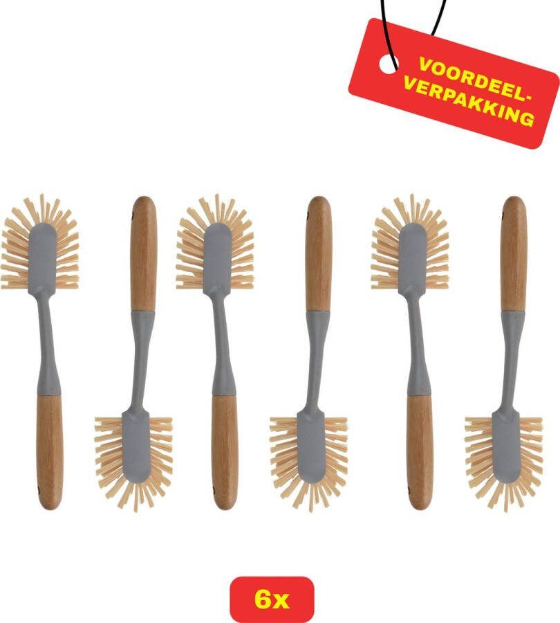 6 x Ultra Clean Afwasborstel Bamboe Grijs Voordeelverpakking!