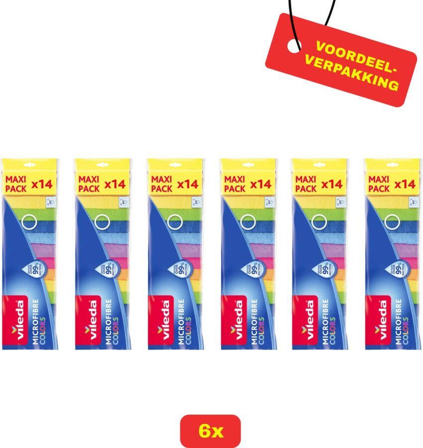 6 x Vileda Microvezeldoekjes Colors 14 stuks Voordeelverpakking