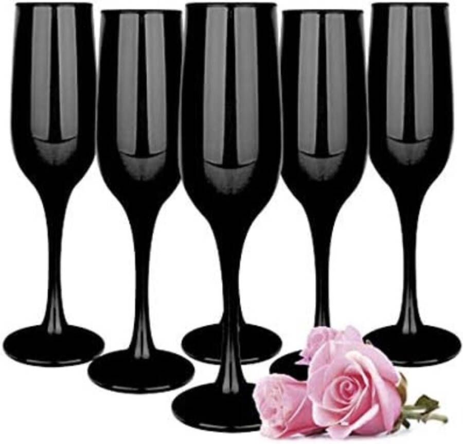 6 zwarte champagneglazen 200 ml champagneglazen champagne