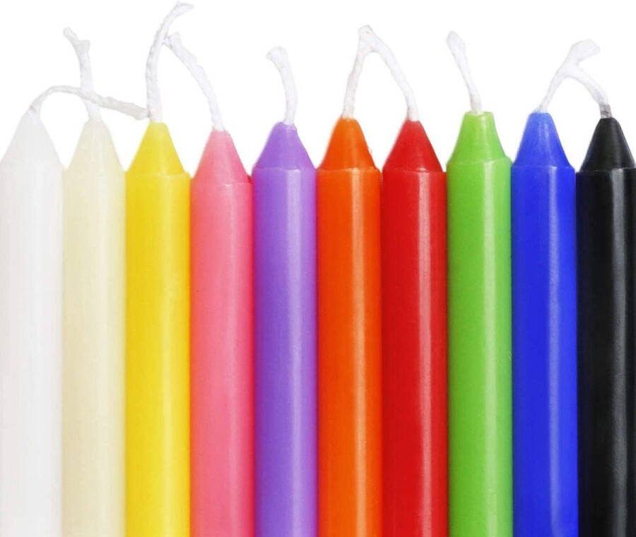 60 kleine kegelvormige kaarsen verschillende soorten kleine dripless kaarsen voor chemicaliën magie nachtlampje rituelen feestdecoraties (10 kleuren 10 cm hoogte)