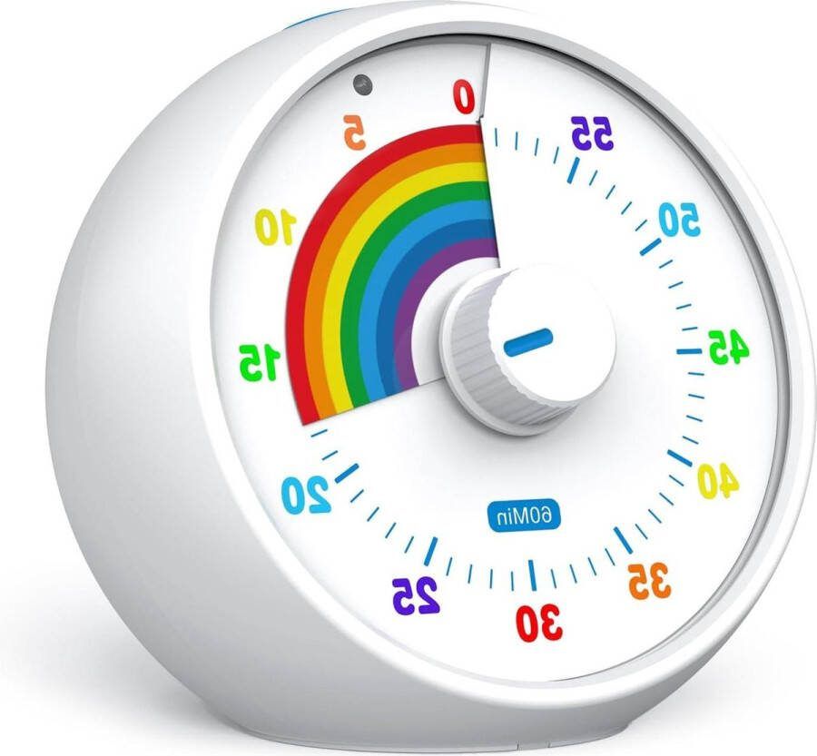 60-minuten Countdown Timer voor Kinderen Keuken Klaslokaal Kantoor Bureau Time Management Tools Silent Operation Pomodoro Timer Regenboog Patroon Wit time timer