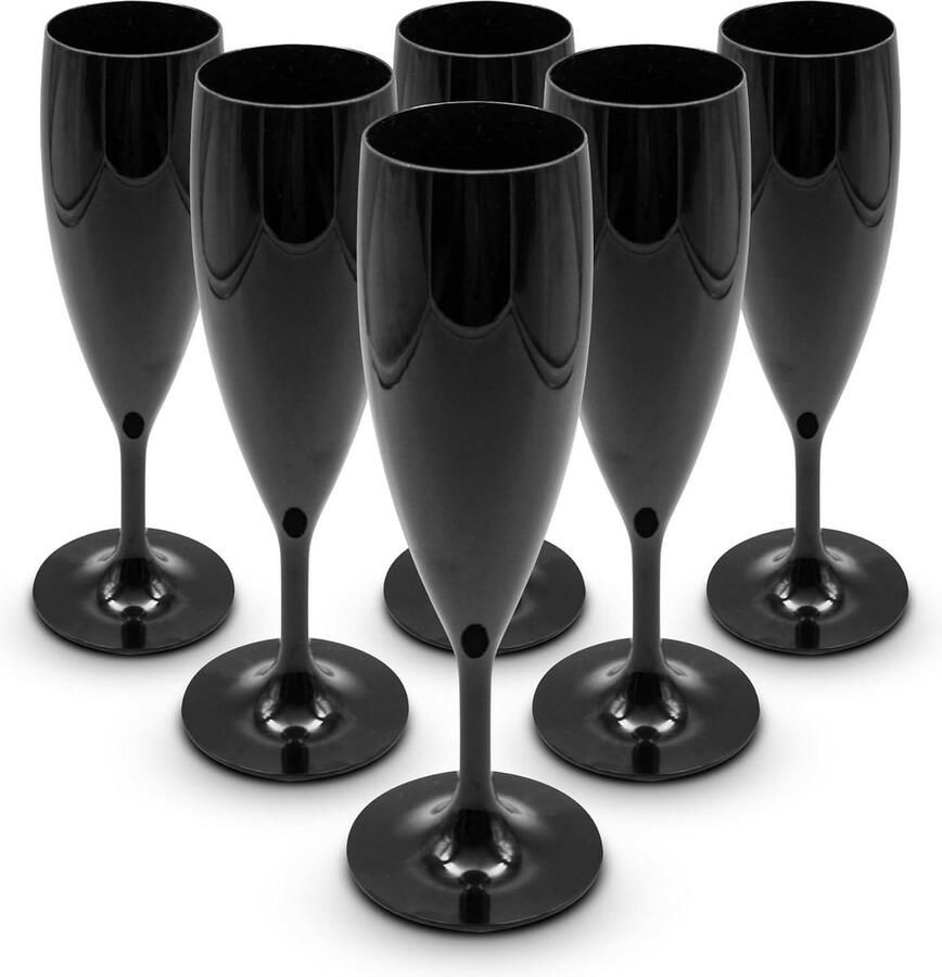 60 ml 6-pack zwart polycarbonaat fluitglazen Herbruikbare harde plastic champagneglazen voor bruiloft champagne 195 x 68 x 2 mm