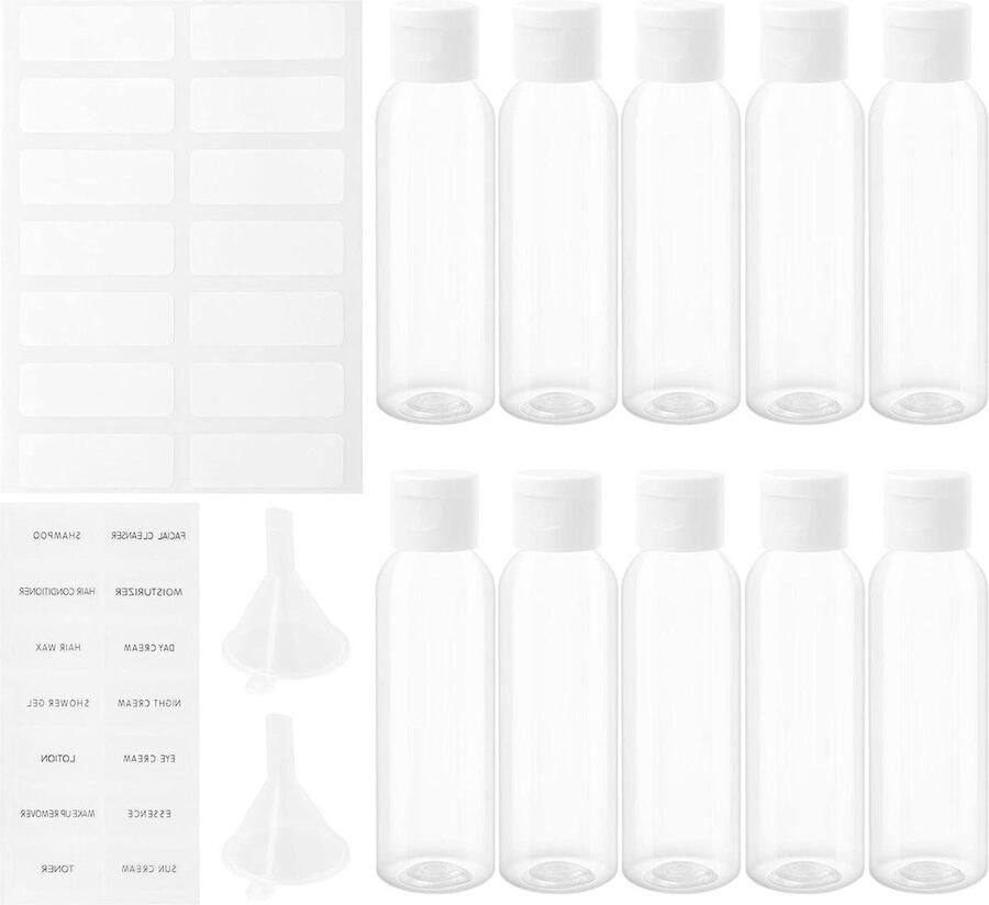 60 ml lege plastic flessen met trechters set van 10 transparante reiscontainers flipdop voor vliegvelden en vakantie reisflesjes 100ml