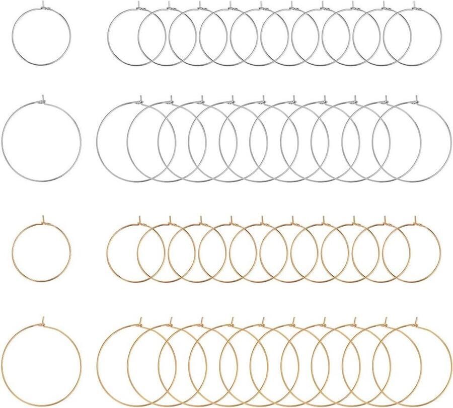 60 stuks 2 maten 25mm 35mm wijnglas bedels ringen 316L roestvrij staal hoepel oorbel bevindingen gouden en roestvrij staal kleur oorbel voor vrouwen basketbal vrouwen hoepel oorbellen pin
