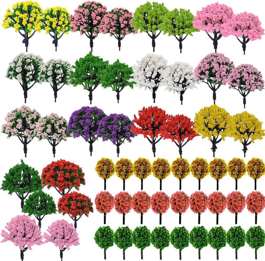 60 stuks modelbouwbomen Gemengde bomen Modelbouw Gemengde modelbomen Kleurrijke modelboom Treinbomen Plastic voor doe-het-zelf landschapstuindecoratie Model landschap