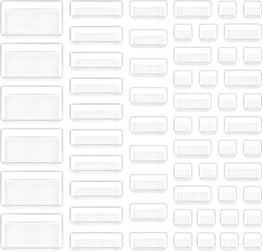 60 stuks organizer voor lades 4 formaten transparante kunststof ladebakjes voor badkamer en toilettafel opbergruimte voor make-up keukengerei enz