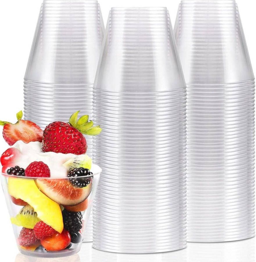 60-stuks plastic dessertbekers 270 ml ronde dessertbekers heldere paraffine herbruikbare serveerschaal bekers voor whisky wijn pudding mousse jello party 9 x 75 cm