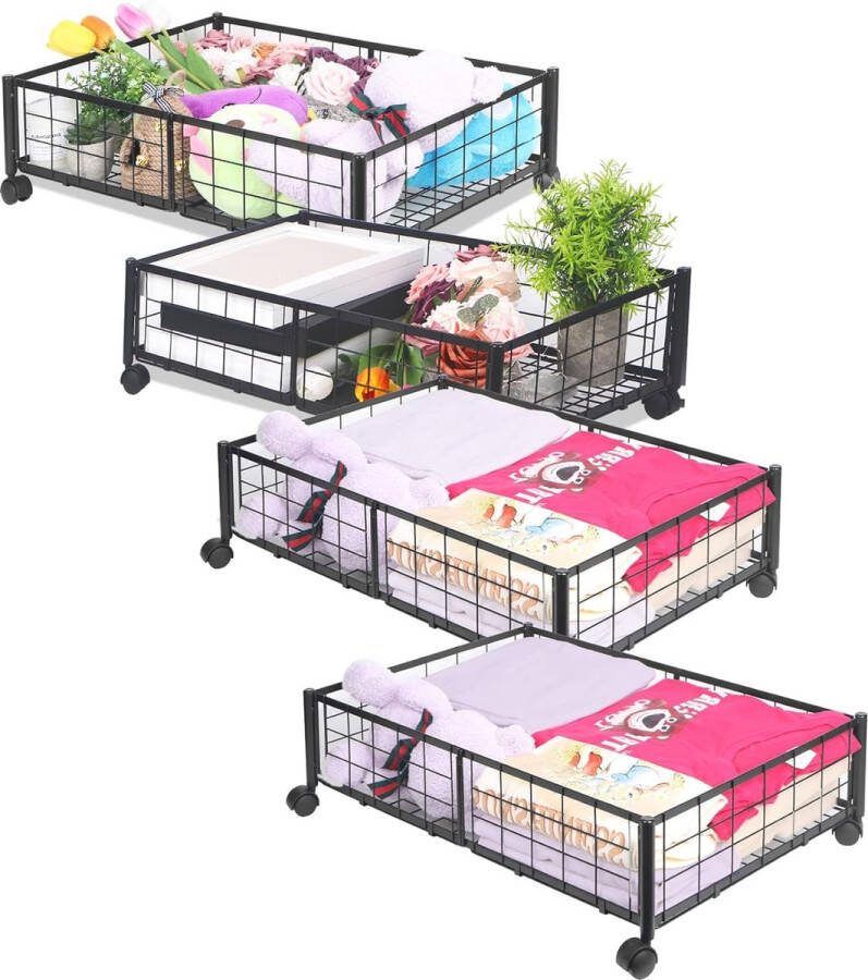 60 x 40 x 16 cm zwarte ladekast onder bed met wielen opvouwbare metalen opbergdoos onder bed met wielen opbergruimte onder bed geschikt voor onder het bed onder de bank onder de tafel