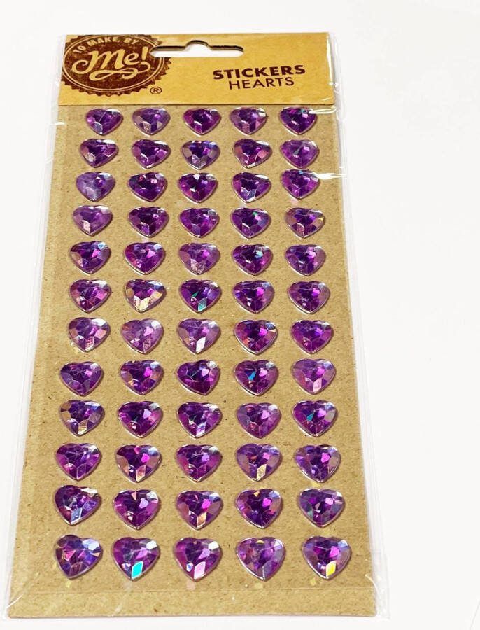 60 x Diamanten Sticker Hartjes op Vel Paars Lila Glinsterende diamant stickers 1 x 1 cm Hobby Stickers Diamantstickers Hartjesstickers Stikker