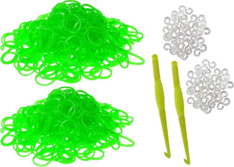 600 Loom Bands met 2 weefhaken en S-clips groen