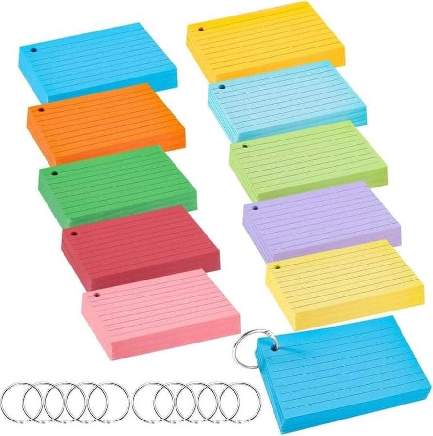 600 stuks indexkaarten A7 10 kleuren flashcards woordenschat kaarten gelinieerd kleurrijke leerkaarten woordenschat leren met ringen