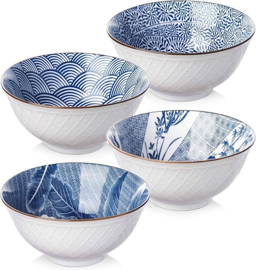 62-inch ontbijtkommen set- Japanse stijl porseleinen ramenkommen -24 oz-700 ml- servies voor rijst soep noedels- ontbijt salade snack dessert ijs- magnetron en