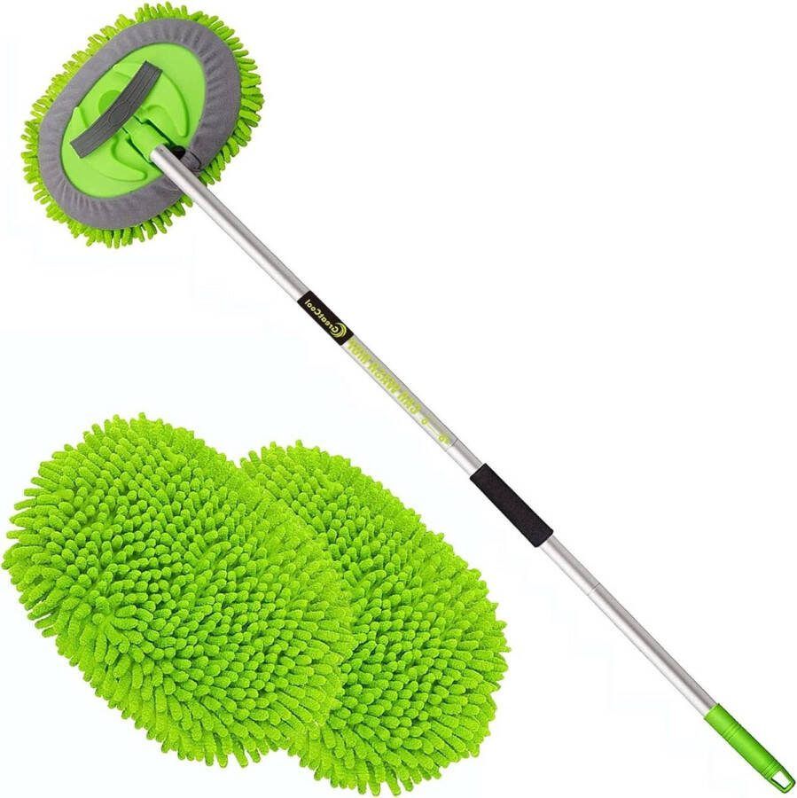 62''Autoborstel Met Lang Handvat en Chenille Microfiber Mop 180° Rotatie Voor Auto's Vrachtwagens SUV's en Campers Inclusief 2 Mop Hoofden