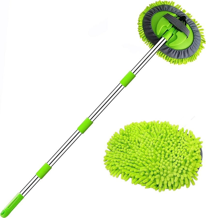 63'' 160cm Car Cleaning Brush Mop With Long Handle for Cars Trucks Suvs And Stainless Steel Camper 2 In 1 Chenille Microfiber Car Wash Brush Duster Cleaning Set