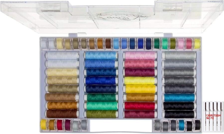 64-delige naaiset: 32 rollen en 32 spoelen naaigaren voor de naaimachine 100% polyester + 5 universele naaimachinenaalden