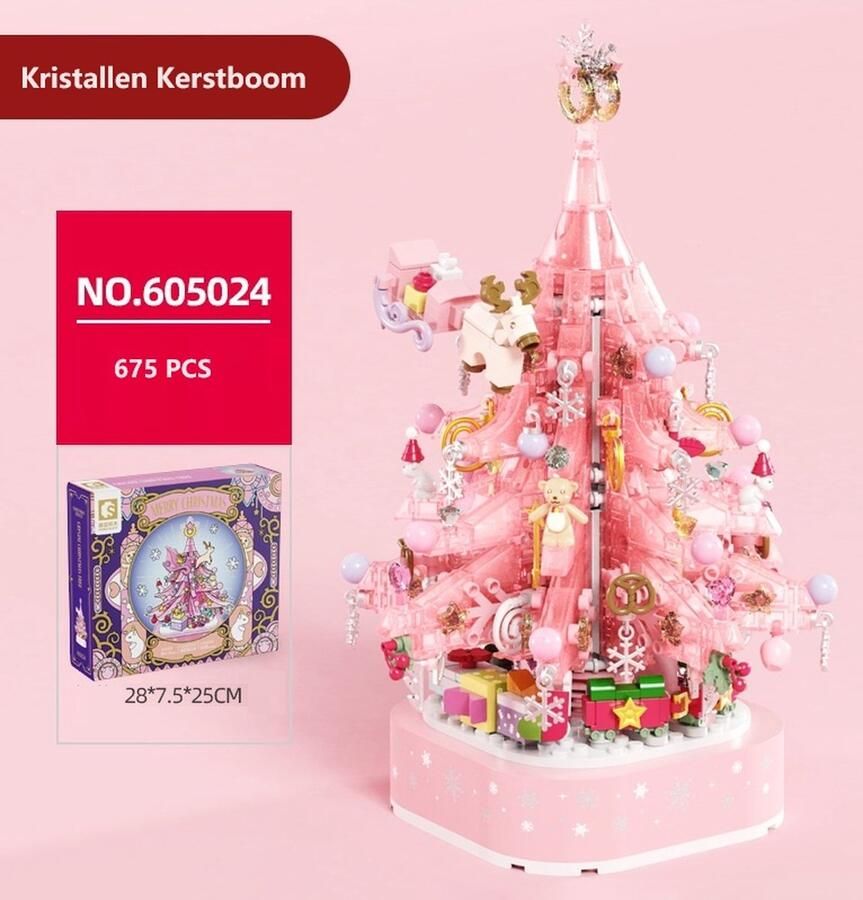 675+ PCS Roze Kristallen Kerstboom Bouwstenen Lego Compatibel Verlichting Street View Muziekdoos Gemonteerd Bouwstenen Kinderspeelgoed Vakantiegeschenken