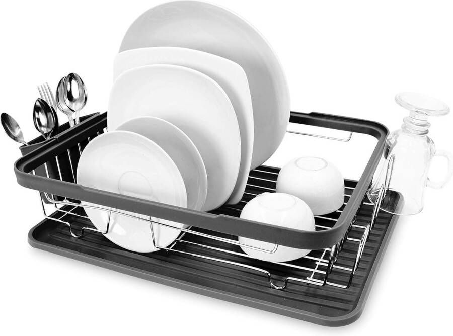 69049 Keuken Afdruiprek Rack Aparte Bestek Houder Verwijderbare Druppelbak Zwarte Kleur 41 x 32 x 9 5 cm