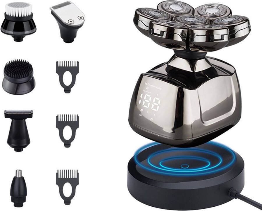 6in1 Trimmer en Scheerapparaat voor Mannen Skull Shaver Nat & Droog Baardtrimmer Neustrimmer Hoofd Tondeuse