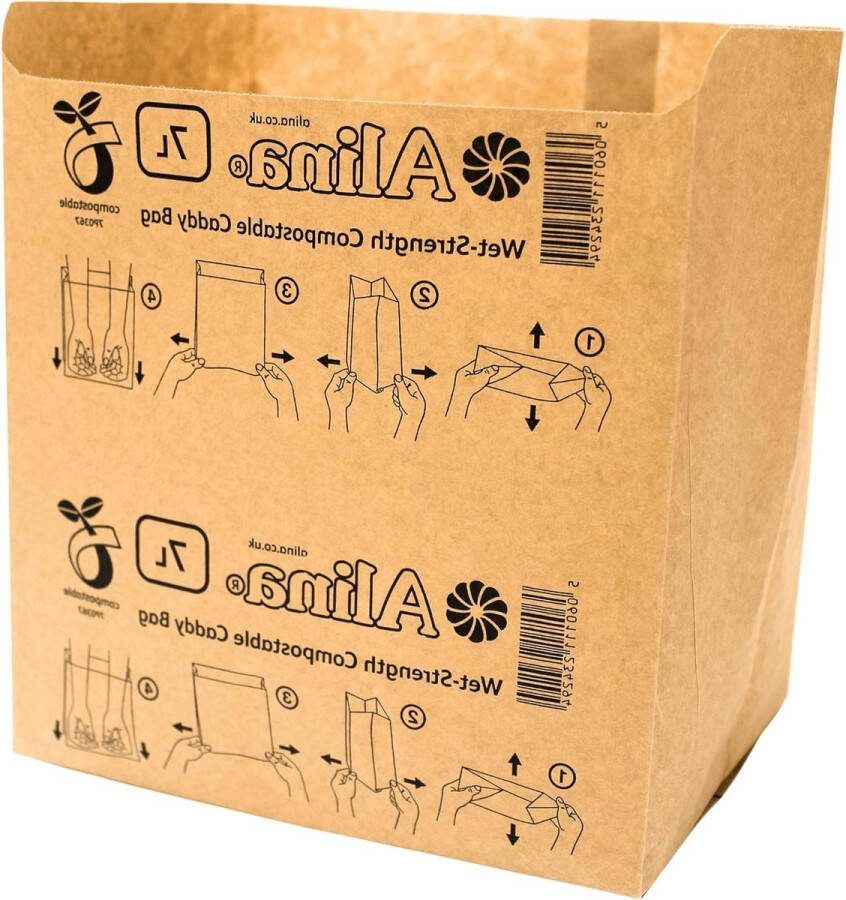 6L tot 8L Composteerbare Papieren Caddy Bin Bag Voedsel Afvalbak Liner Biologisch Afbreekbaar Bruin 7 Liter Papieren Zak Pack van 100