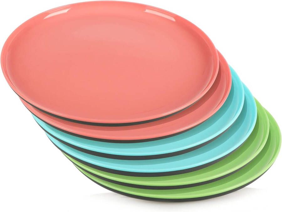 6x borden in felle kleuren picknick- en barbecueaccessoires campingservies ruimtebesparend hygiënisch en herbruikbaar servies (6 stuks groen blauw roze)