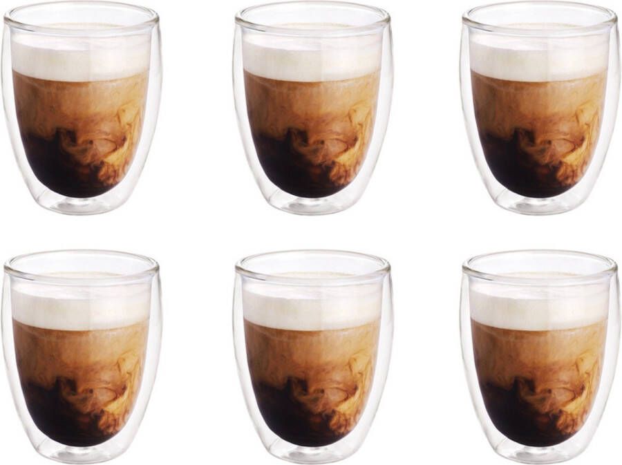 Merkloos Sans marque 6x Dubbelwandige koffiekopjes theeglazen 300 ml Koken en tafelen Barista Koffiekoppen koffiemokken Dubbelwandige glazen