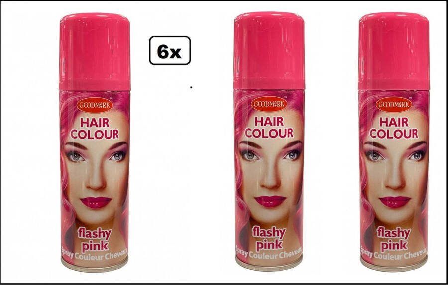 6x Haarspray roze pink 125 ml Festival thema feest party verjaardag carnaval