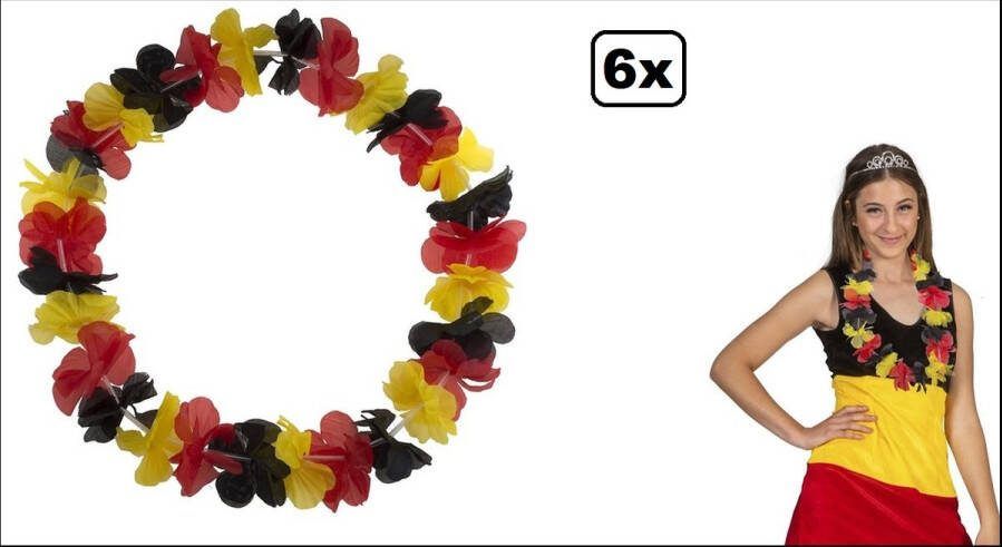 6x Hawai krans zwart geel rood