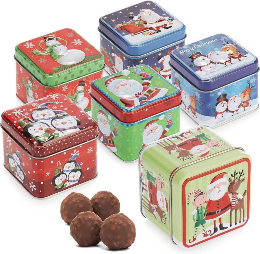 6x koektrommel blik voor kerstkoekjes kerstvoorraadpot met deksel opbergdoos voor koekjes snoep en cadeaus
