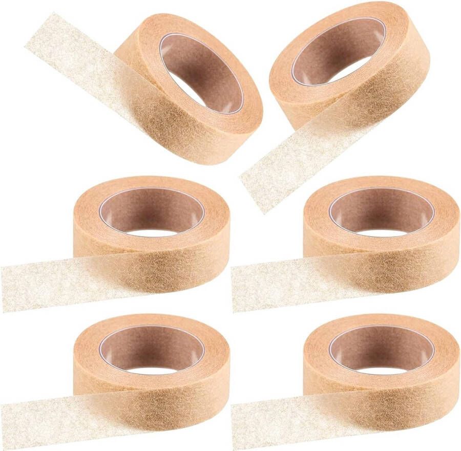 6x Micropore Tape Huidvriendelijk Hypoallergene Ademend 1 x 400cm Zelfklevend Chirurgische Fixatie Pleister Afplaktape Masking Tape Schilderstape Wimper tape- Beautytape Wimper Tool Non Wooven Tap Bruin