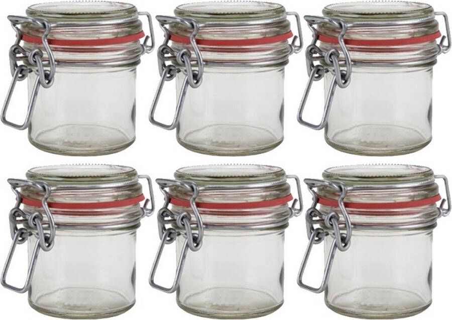 Merkloos Sans marque 6x Mini weckpot inmaakpot 100 ml met rode rubberen ring klepdeksel en beugelsluiting Kruidenpotjes Weckpotten Inmaakpotten Voorraadbussen