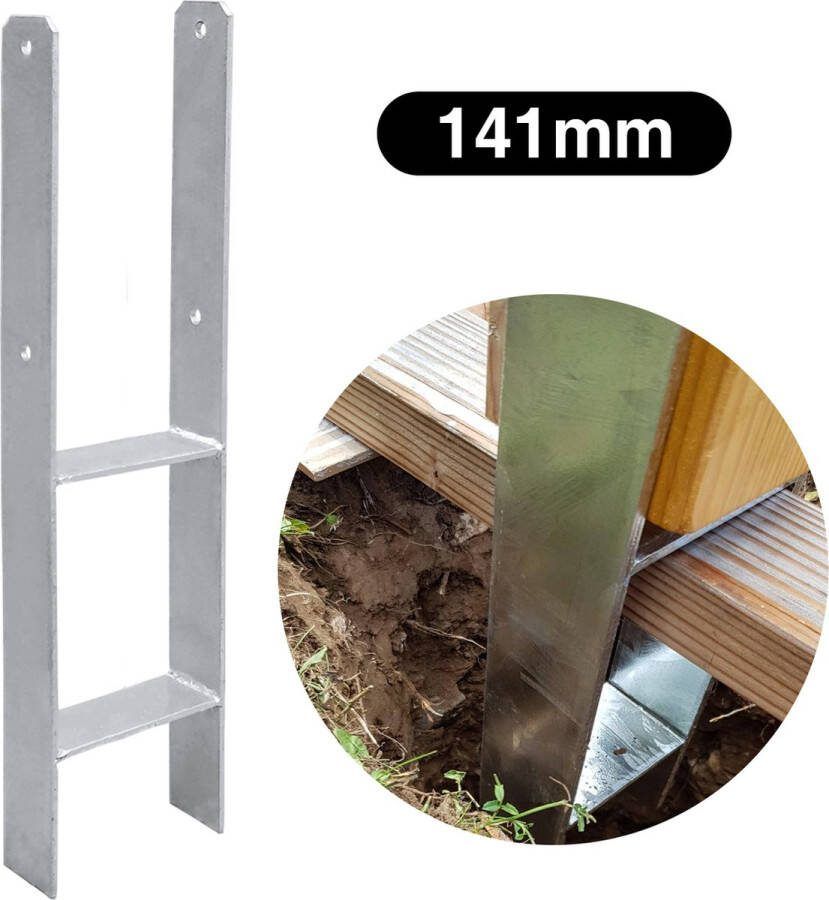 6x Post Support Voetstukken Paalhouder H-paalsteun verzinkt 600MM-paalsteun houtbescherming paalanker 141MM