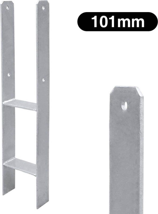 6x Post Support Voetstukken Paalhouder H-paalsteun verzinkt 600MM-paalsteun houtbescherming paalanker 101MM