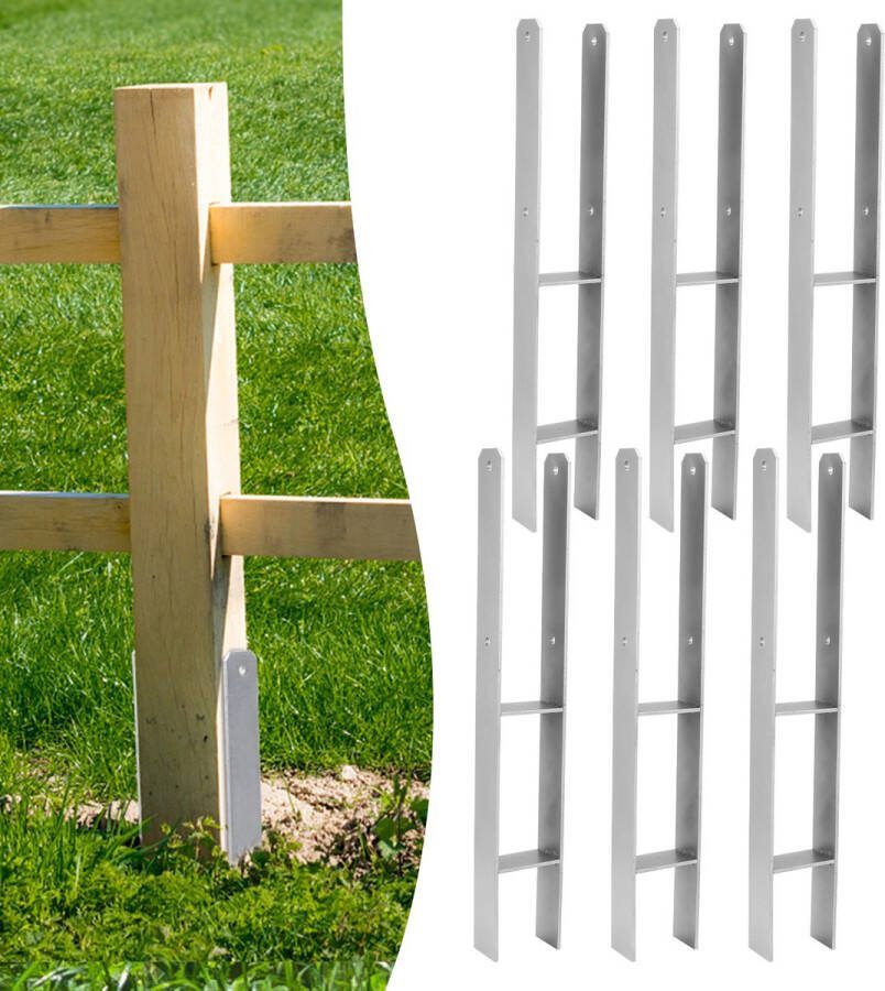 6x Post Support Voetstukken Paalhouder H-paalsteun verzinkt 600MM-paalsteun houtbescherming paalanker 81MM