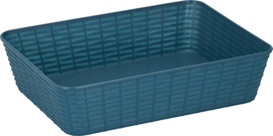 Merkloos Sans marque 6x Rechthoekige blauwe kunststof opbergmanden met gevlochten structuur 25 x 19 x 6 cm Plastic opbergers Opbergen Opbergmandjes