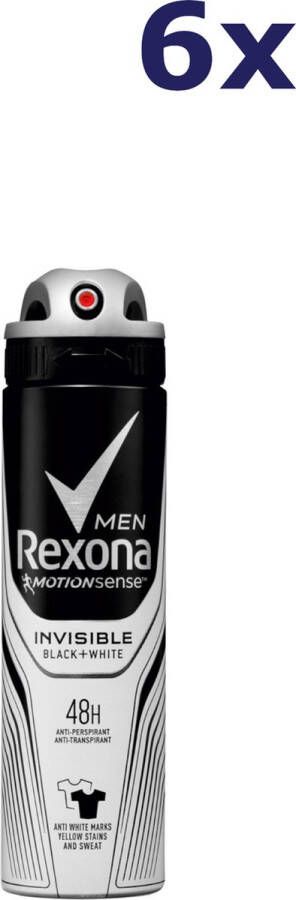 6x Rexona Deodorant spray men invisible black & white 150ml