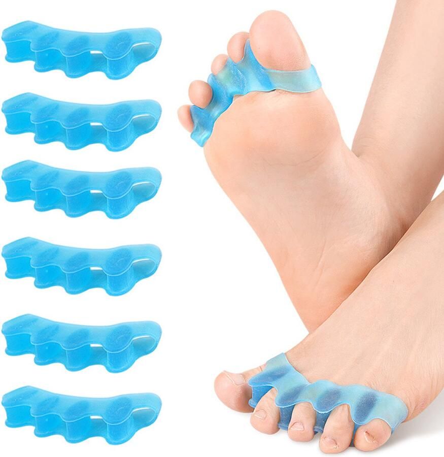 6x Siliconen Teenspreider voor Hele Voet Spreider voor Hallux Valgus Hamertenen & Kogelvormige Tenen Blauw