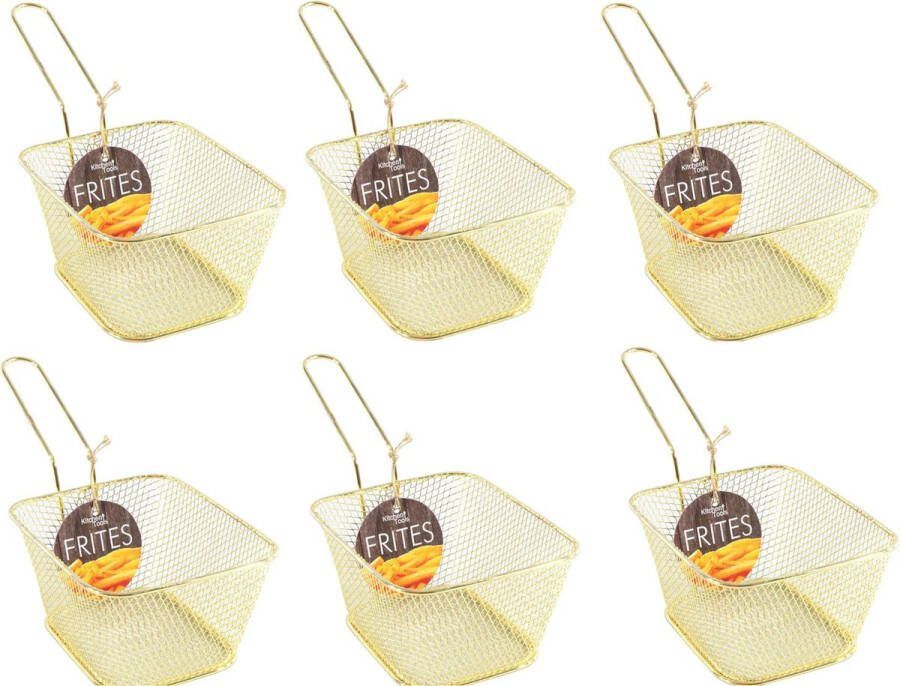 Merkloos Sans marque 6x stuks gouden patat snack serveermandjes frietmandjes 14 cm Tafeldecoratie Patat snack serveren in een mandje