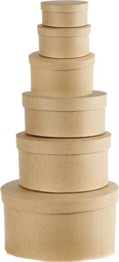 6x stuks ronde bruine hobby of opslag dozen set in 2-formaten 15 x 8 cm en 20 x 10 cm diameter