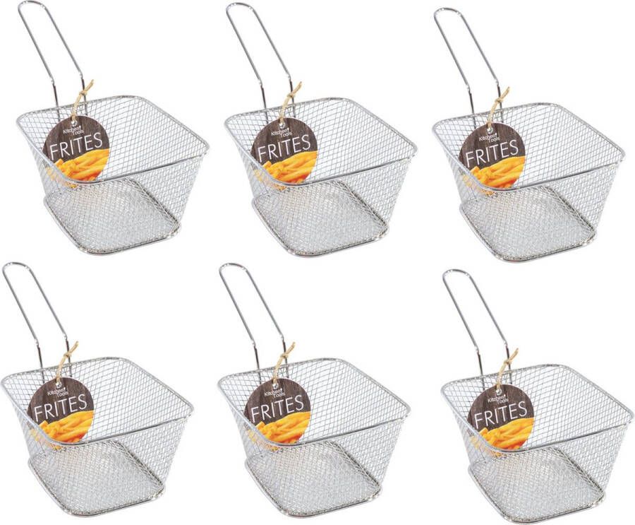 Merkloos Sans marque 6x stuks zilver patat snack serveermandjes frietmandjes 14 cm Tafeldecoratie Patat snack serveren in een mandje