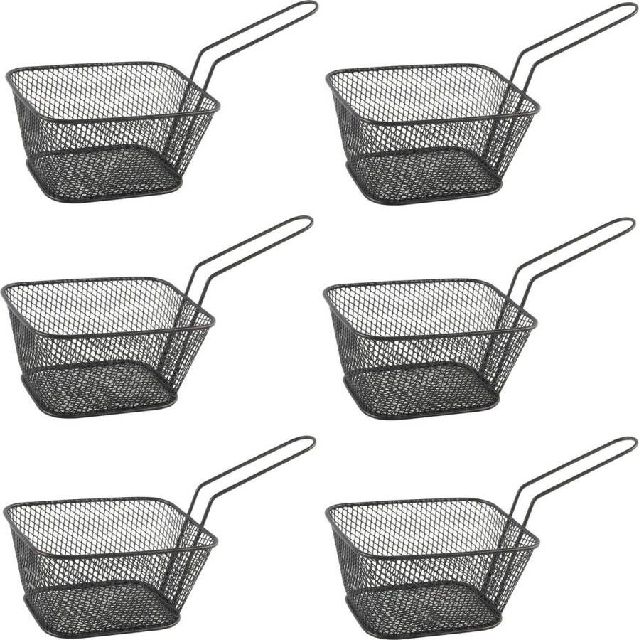 Merkloos Sans marque 6x stuks zwarte patat snack serveermandjes frietmandjes 14 cm Tafeldecoratie Patat snack serveren in een mandje