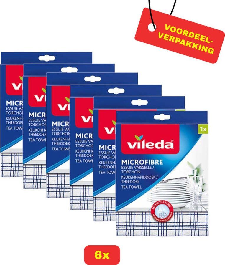 6x Vileda Vaatdoek Microfiber 6x 1 stuk Voordeelverpakking!