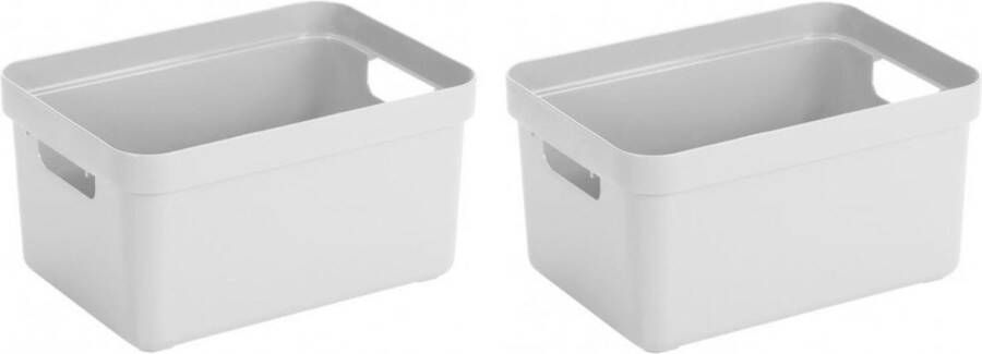 Sunware 6x Witte opbergboxen opbergdozen opbergmanden kunststof 13 liter opbergen manden dozen bakken opbergers