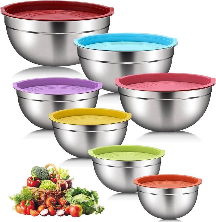 7-Delige Premium Roestvrijstalen Mengkom Set Bakkommen Beslagkom Mixing Bowl Hoogwaardige Metalen Kommen