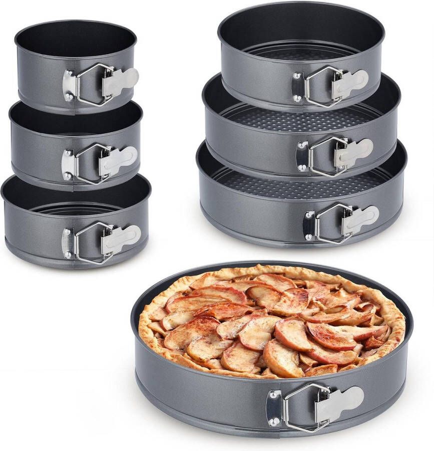 7-delige set ronde bakvormen Ø 14 16 18 20 24 26 28 cm rvs antiaanbaklaag antraciet Springvorm