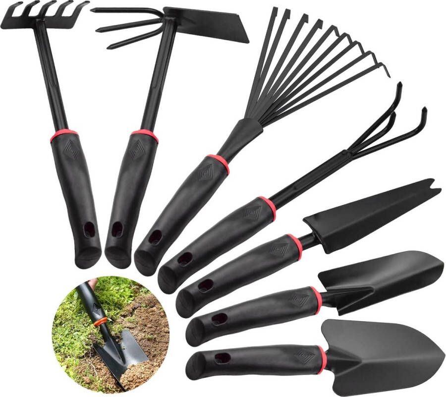 7-delige tuingereedschapsset cultivator rake schop tuinieren antislip transplanterijen bloemenhark zaailingen grootte voor verplanten en onderhoud