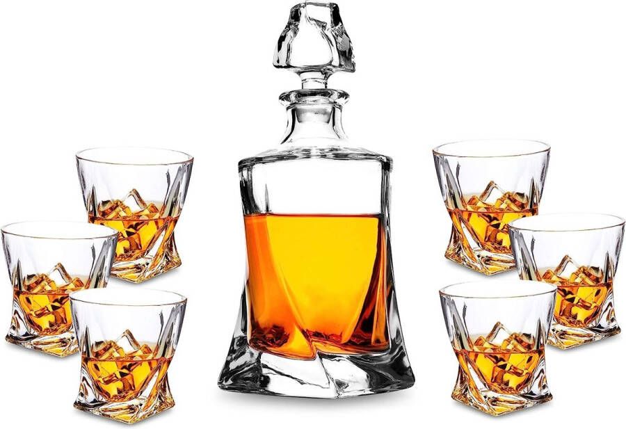 7-delige whiskyglazen en karafset loodvrije kristalglazen 800 ml whiskykaraf met 6 x 300 ml glazen hoogwaardig mooie geschenkdoos