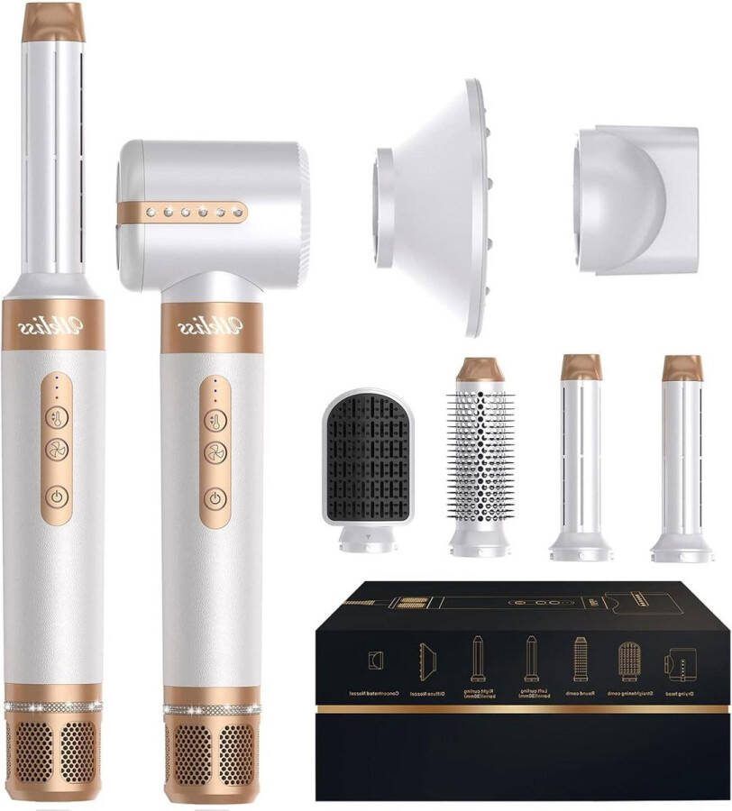 7 in 1 Air Styler Hair Dryer Set Diamonds Hairdryer with Diffuser Hot Air Brush Style Brush Curling Brush for Drying Smoothing Volume and Styling 110000 rpm fohn met diffuser