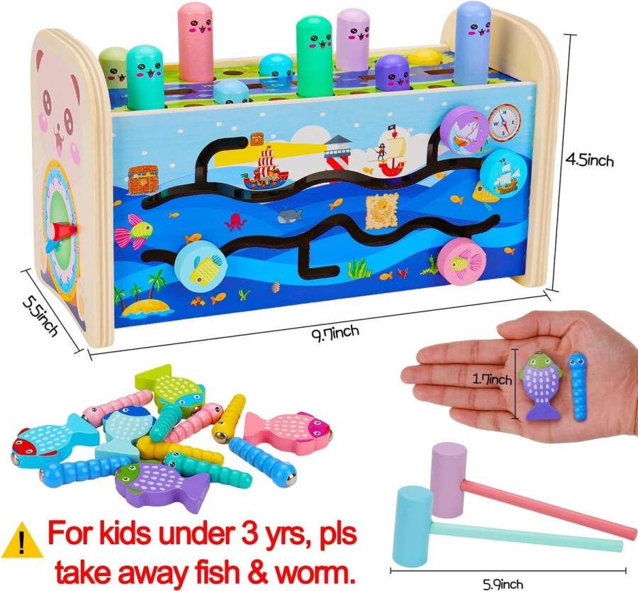 7-in-1 multifunctionele Montessori speelgoedset Whack-A-Mole spel visspel xylofoon vroeg onderwijs houten speelgoed voor jongens en meisjes verjaardagscadeaus