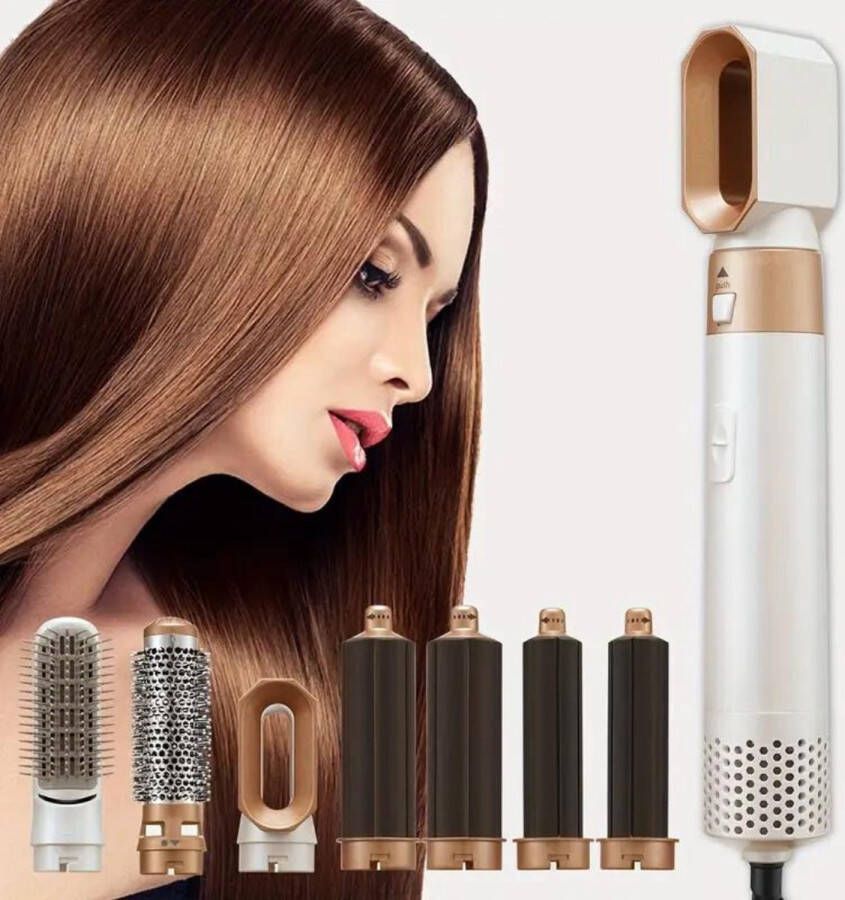 7 in 1 Multistyler Hairwrap Airstyler Professionele Stylingkit Haar Föhn Krulborstel Krultang Haardroger Föhnborstel Stijltang 1000W Goud